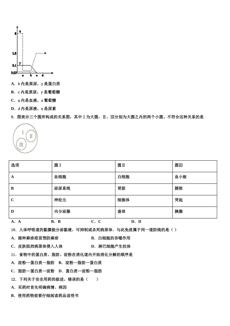 江苏省南京高淳区四校联考2025年生物七年级第二学期期末质量检测试题含解析_第2页