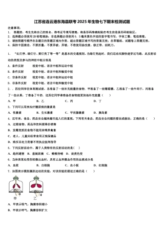 江苏省连云港东海县联考2025年生物七下期末检测试题含解析