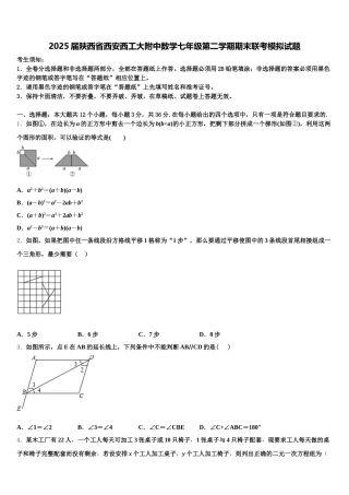 2025届陕西省西安西工大附中数学七年级第二学期期末联考模拟试题含解析