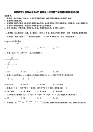 陕西师范大附属中学2025届数学七年级第二学期期末调研模拟试题含解析