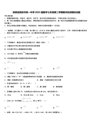 陕西省西安市铁一中学2025届数学七年级第二学期期末检测模拟试题含解析