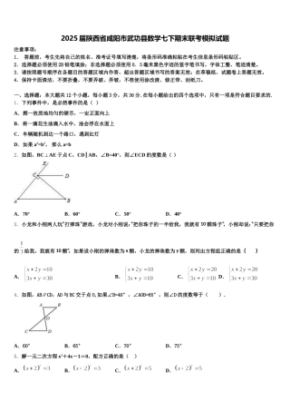 2025届陕西省咸阳市武功县数学七下期末联考模拟试题含解析