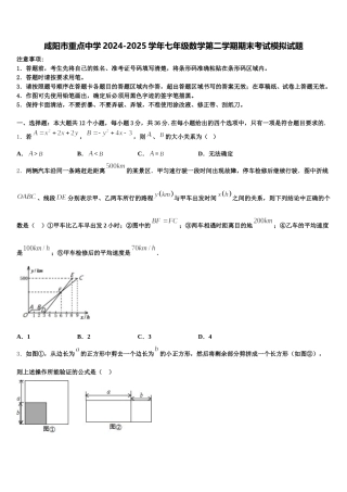 咸阳市重点中学2024-2025学年七年级数学第二学期期末考试模拟试题含解析