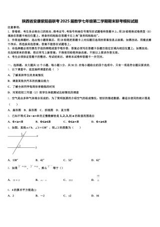 陕西省安康紫阳县联考2025届数学七年级第二学期期末联考模拟试题含解析