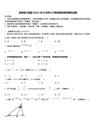 陕西省三原县2024-2025学年七下数学期末联考模拟试题含解析