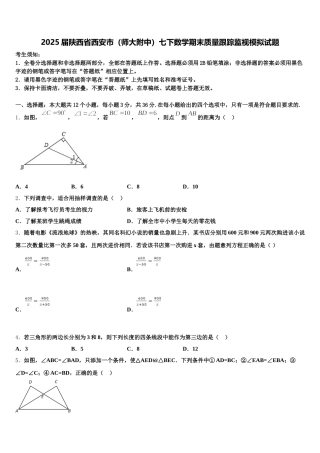 2025届陕西省西安市（师大附中）七下数学期末质量跟踪监视模拟试题含解析