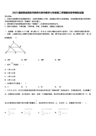 2025届陕西省西安市陕师大附中数学七年级第二学期期末统考模拟试题含解析