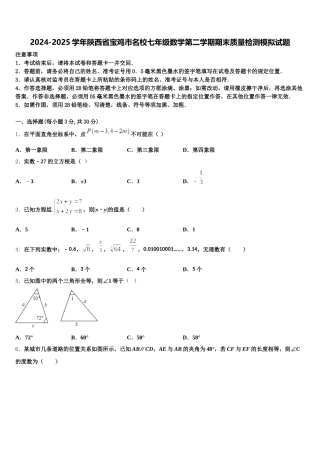 2024-2025学年陕西省宝鸡市名校七年级数学第二学期期末质量检测模拟试题含解析