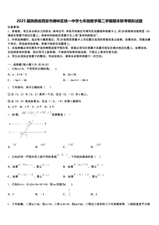2025届陕西省西安市碑林区铁一中学七年级数学第二学期期末联考模拟试题含解析