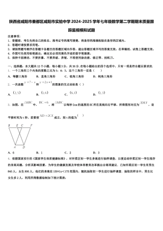 陕西省咸阳市秦都区咸阳市实验中学2024-2025学年七年级数学第二学期期末质量跟踪监视模拟试题含解析