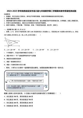 2024-2025学年陕西省延安市洛川县七年级数学第二学期期末教学质量检测试题含解析