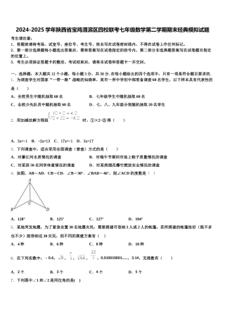 2024-2025学年陕西省宝鸡渭滨区四校联考七年级数学第二学期期末经典模拟试题含解析
