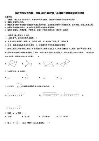 陕西省西安市东城一中学2025年数学七年级第二学期期末监测试题含解析