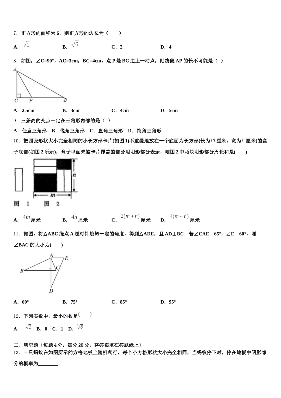 陕西省西安市（师大附中）2025年数学七下期末复习检测试题含解析_第2页
