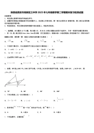 陕西省西安市高新区三中学2025年七年级数学第二学期期末复习检测试题含解析