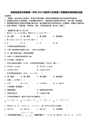 陕西省西安市高新第一中学2025年数学七年级第二学期期末调研模拟试题含解析