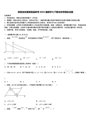 陕西省安康紫阳县联考2025届数学七下期末统考模拟试题含解析