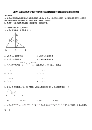 2025年陕西省西安市工大附中七年级数学第二学期期末考试模拟试题含解析