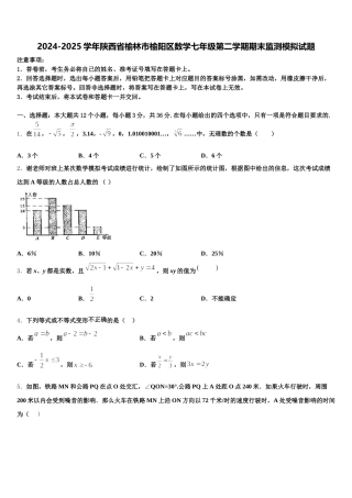 2024-2025学年陕西省榆林市榆阳区数学七年级第二学期期末监测模拟试题含解析