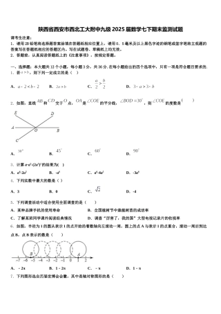 陕西省西安市西北工大附中九级2025届数学七下期末监测试题含解析