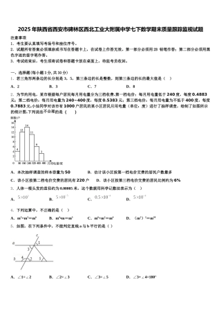 2025年陕西省西安市碑林区西北工业大附属中学七下数学期末质量跟踪监视试题含解析