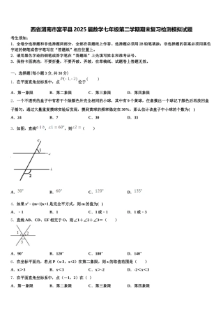 西省渭南市富平县2025届数学七年级第二学期期末复习检测模拟试题含解析