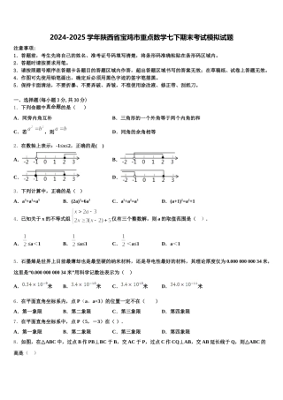 2024-2025学年陕西省宝鸡市重点数学七下期末考试模拟试题含解析