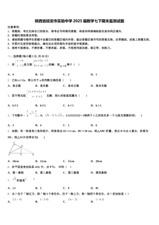 陕西省延安市实验中学2025届数学七下期末监测试题含解析