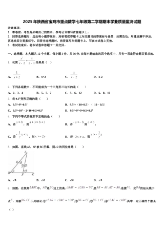 2025年陕西省宝鸡市重点数学七年级第二学期期末学业质量监测试题含解析