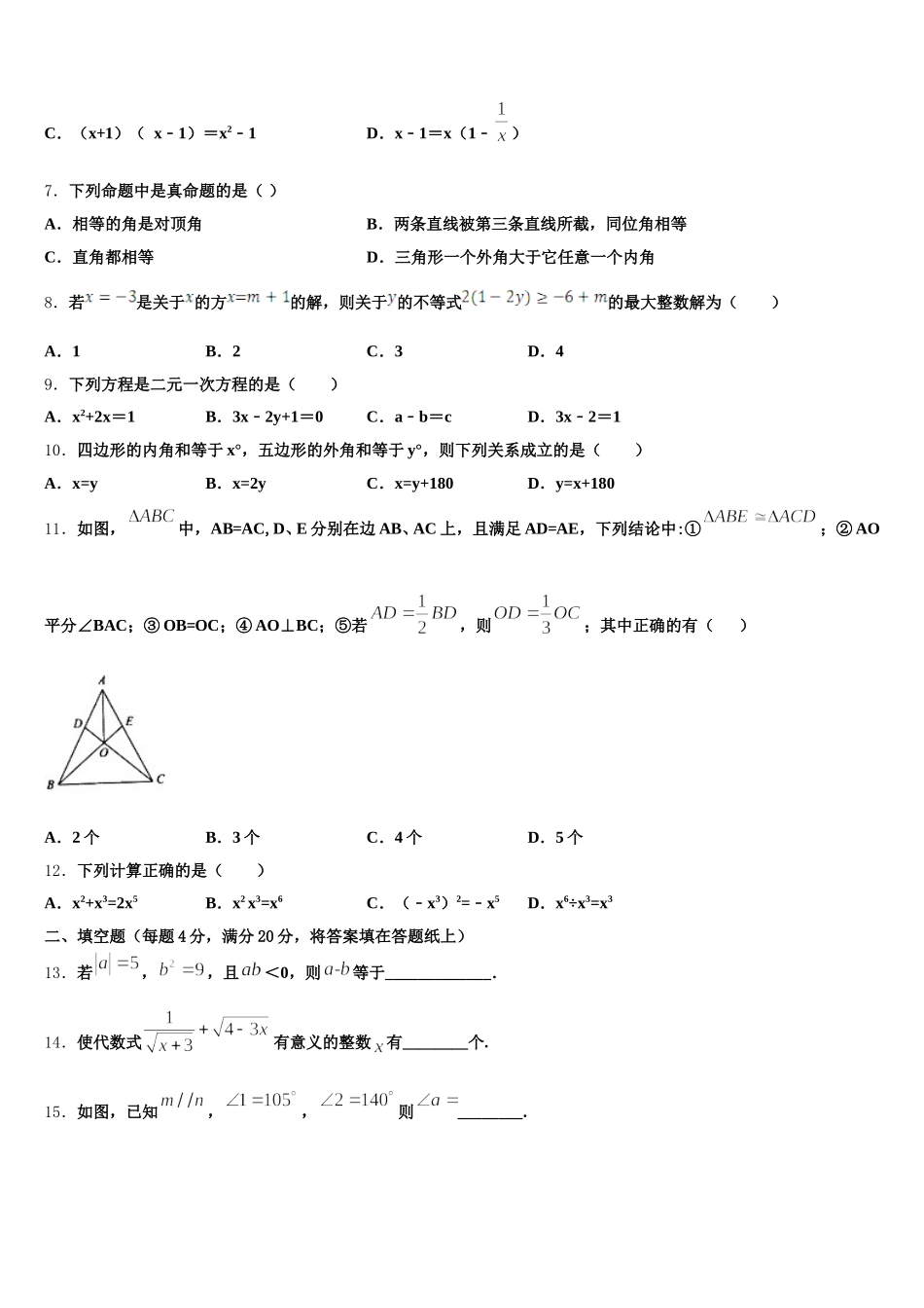 2025年陕西省西安市雁塔区七年级数学第二学期期末达标检测模拟试题含解析_第2页