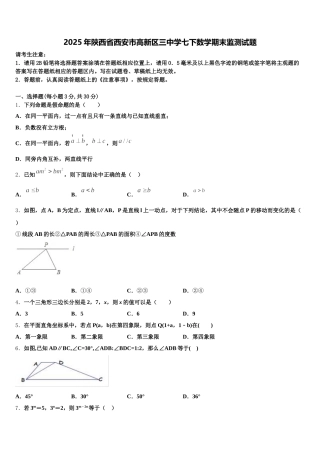 2025年陕西省西安市高新区三中学七下数学期末监测试题含解析