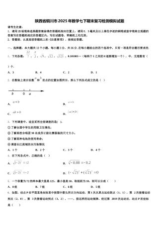 陕西省铜川市2025年数学七下期末复习检测模拟试题含解析