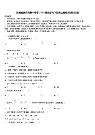 陕西省西安高新一中学2025届数学七下期末达标检测模拟试题含解析