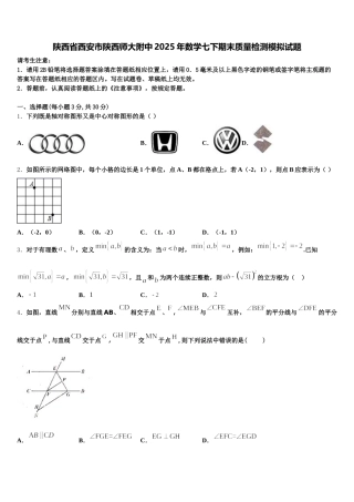 陕西省西安市陕西师大附中2025年数学七下期末质量检测模拟试题含解析