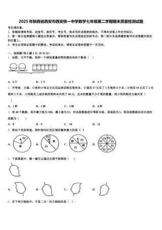 2025年陕西省西安市西安铁一中学数学七年级第二学期期末质量检测试题含解析