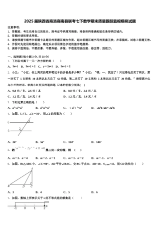 2025届陕西省商洛商南县联考七下数学期末质量跟踪监视模拟试题含解析