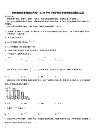 陕西省西安市西安交大附中2025年七下数学期末学业质量监测模拟试题含解析
