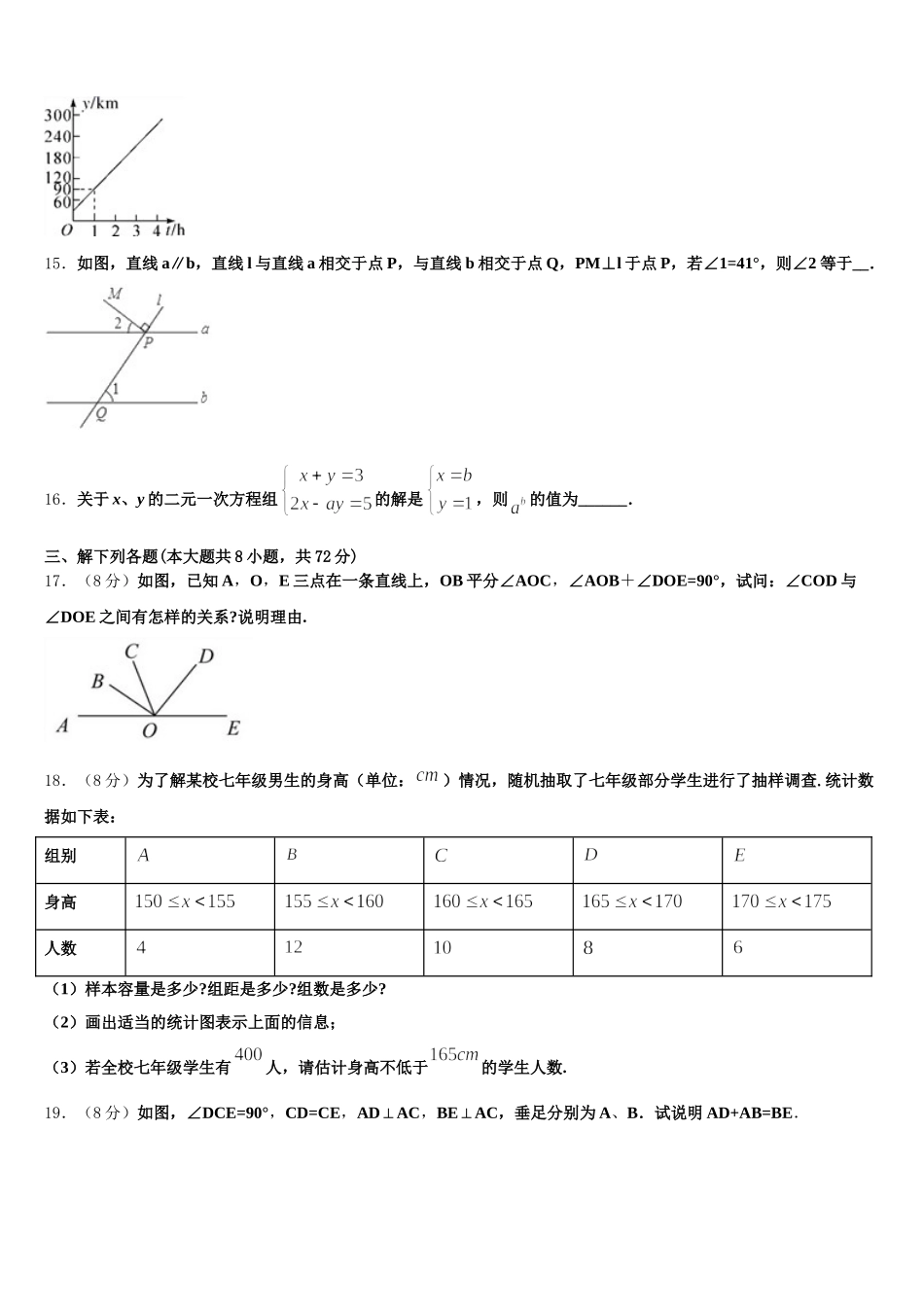 2024-2025学年陕西省宝鸡市陈仓区数学七年级第二学期期末综合测试模拟试题含解析_第3页