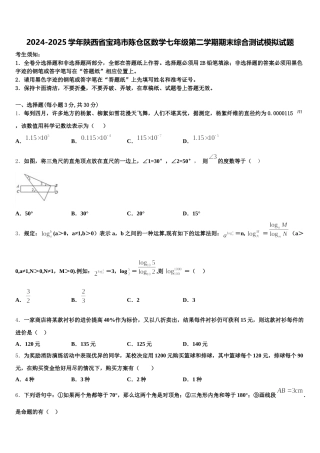 2024-2025学年陕西省宝鸡市陈仓区数学七年级第二学期期末综合测试模拟试题含解析