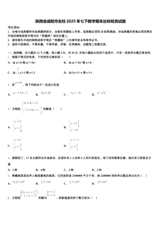 陕西省咸阳市名校2025年七下数学期末达标检测试题含解析