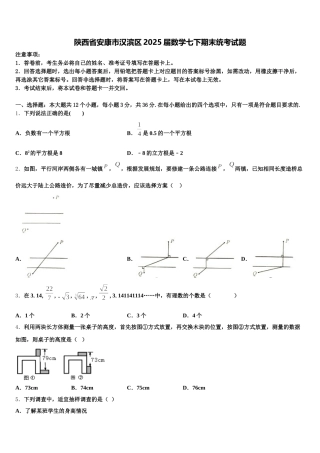 陕西省安康市汉滨区2025届数学七下期末统考试题含解析