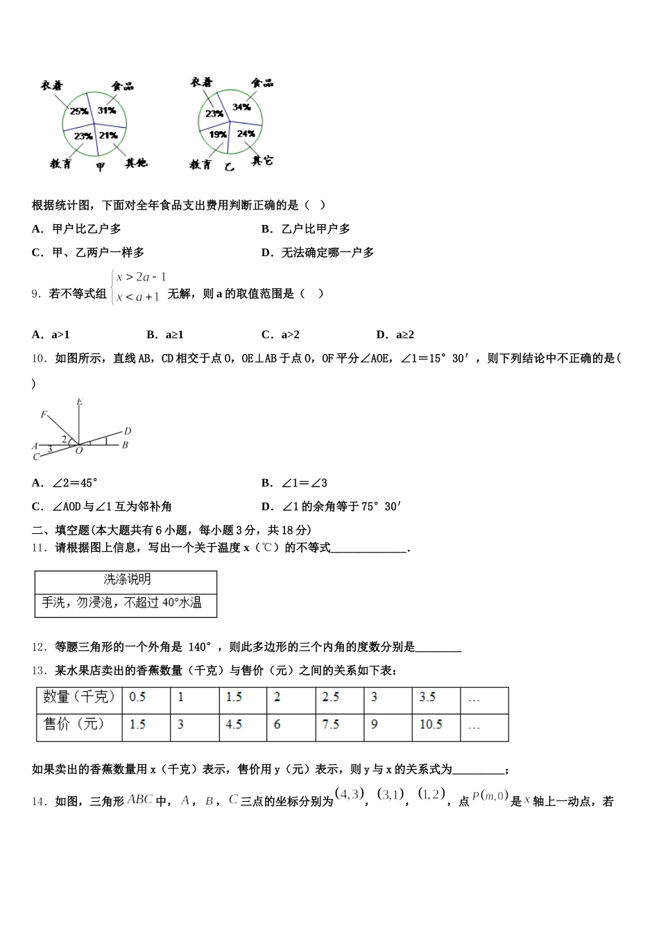 陕西西安市爱知中学2024-2025学年七下数学期末达标测试试题含解析_第2页
