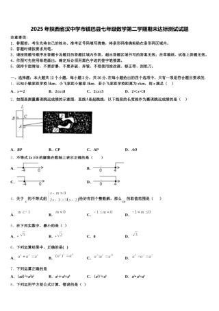 2025年陕西省汉中学市镇巴县七年级数学第二学期期末达标测试试题含解析