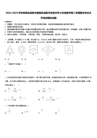 2024-2025学年陕西省咸阳市秦都区咸阳市实验中学七年级数学第二学期期末学业水平测试模拟试题含解析