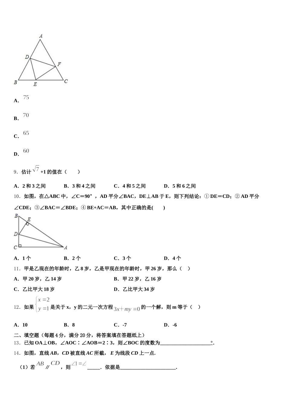 陕西省西安市雁塔区高新一中2025届七年级数学第二学期期末综合测试模拟试题含解析_第3页