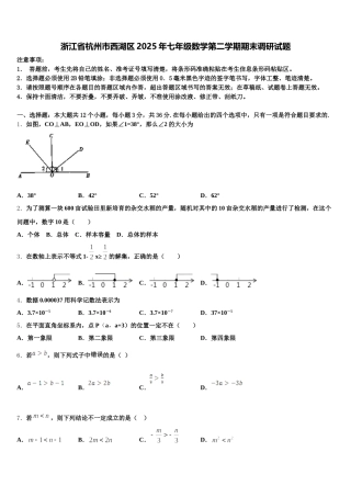 浙江省杭州市西湖区2025年七年级数学第二学期期末调研试题含解析
