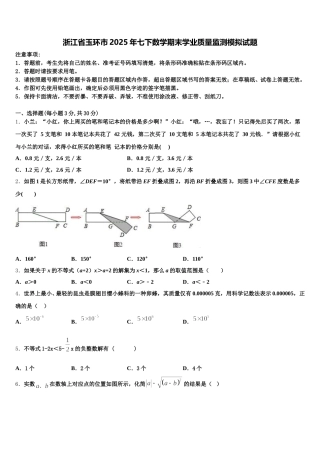 浙江省玉环市2025年七下数学期末学业质量监测模拟试题含解析