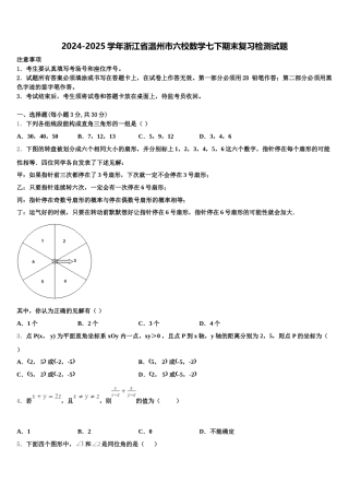 2024-2025学年浙江省温州市六校数学七下期末复习检测试题含解析