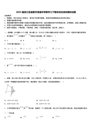 2025届浙江省诸暨市浬浦中学数学七下期末综合测试模拟试题含解析