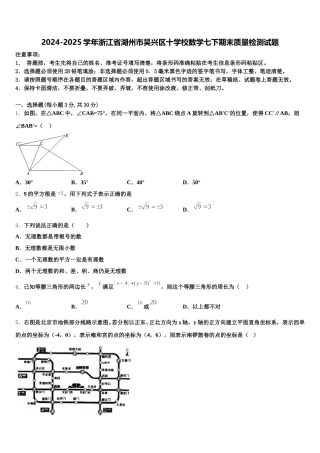 2024-2025学年浙江省湖州市吴兴区十学校数学七下期末质量检测试题含解析